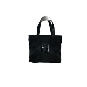Fendi Roma Black Nylon Leather FF Logo Tote Bag Made in Italy Vintage
